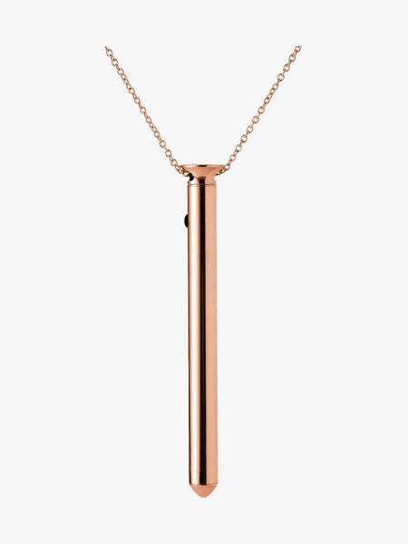 Crave Vesper 2 rose gold vibrator necklace on light gray background