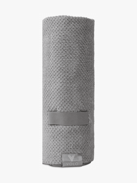 VOLO Hero Hair Towel Set in gray branded component on a light gray background