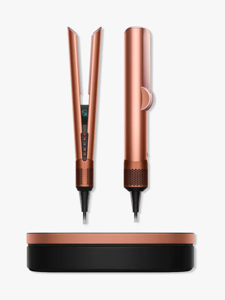 Dyson Special Edition Airstrait Straightener in Amber Silk in branded components on a light gray background
